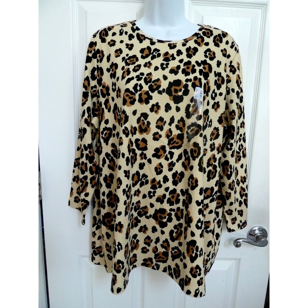 *NWT!! KIM ROGERS Sz XL 16/18 Animal Print Cheetah Tunic Top 100% Cotton*
